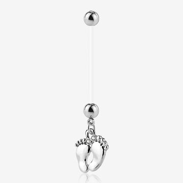 Baby Feet Sparkle Dangle Bio-Flex Pregnancy Belly Button Ring-Clear Gem
